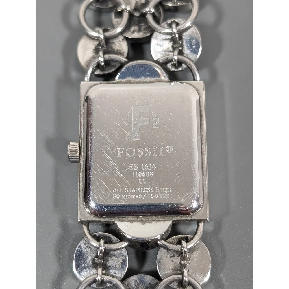 Fossil Black‎ Enamel Watch Womens Silver Tone Bracelet Working